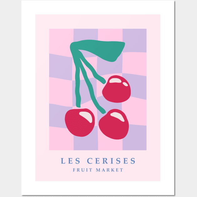 Fruit market, Cherry, Y2K decor, Checkerboard, Cute art print, Indie decor, Danish pastel Wall Art by KristinityArt